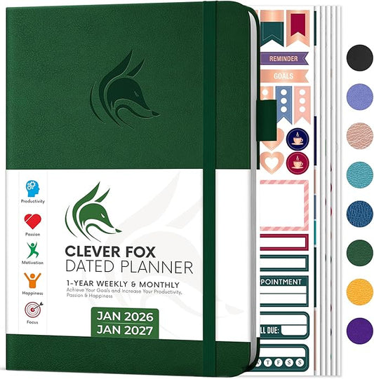 Clever Fox Dated Planner 2026-2027 – Weekly Life Planner Notebook for Time Management – Planner with Habits Tracker & To-Do List (Forest Green)