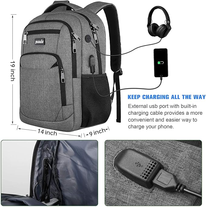 Paude Travel Backpack for Men and Women,17.3 inch School Backpack for Teens,Laptop Backpack with USB Charging port for Business College Trip