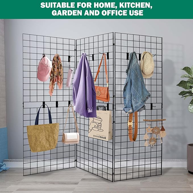 Heavy Duty Portable Gridwall Display Panels – 3 × 2' × 6' Black Metal Wall & Freestanding Display for Retail, Trade Shows, Art Studios, Garage & Home Organization, Black Finish