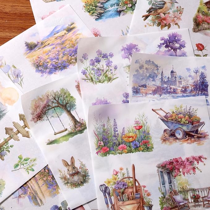Scrapbook Stickers 50 Sheets Seasonal Landscape Sticker 400 Pre-Cut Washi Stickers Scrapbooking Supplies Collage Decorative DIY Arts Craft Making