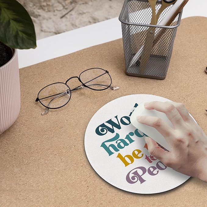Inspirational Mouse Pad, Positive Work Hard Be Nice to People Mouse Pads Mousepad for Desk Home Office Dorm Computers Laptop, Motivational Office Supplies Desk Accessories, 7.9x7.9 Inch