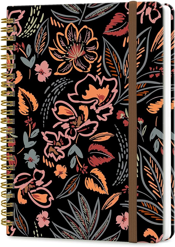 Spiral Journal Notebook, A5 Cute Notebooks for Women Men, College Ruled Hardcover Notebook for Work & Note Taking, 60 Pages Double-Wire Journals for Writing, Paisley Flowers