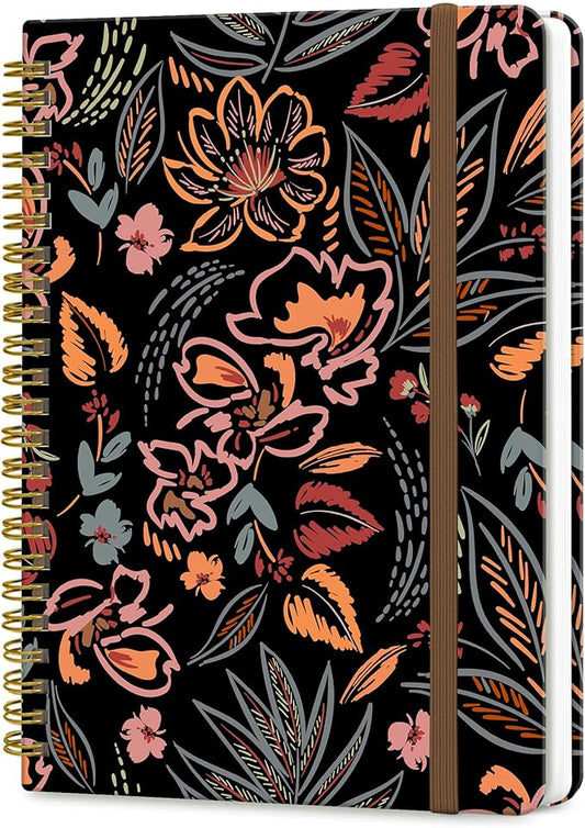 Spiral Journal Notebook, A5 Cute Notebooks for Women Men, College Ruled Hardcover Notebook for Work & Note Taking, 60 Pages Double-Wire Journals for Writing, Paisley Flowers