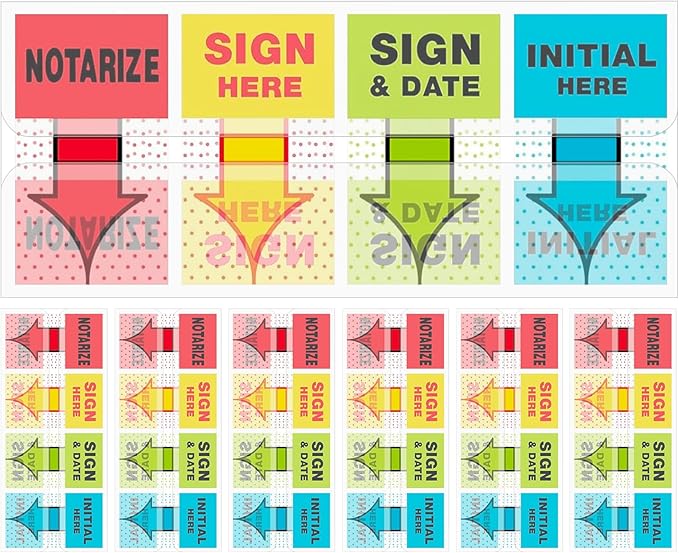 Sign Here Tabs 560 Pcs Sign Here Stickers for Documents Notebooks Home Office School Supplies(4 Colors)