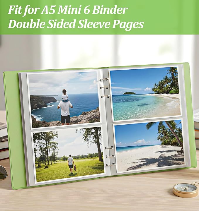 20 Sheets A5 Binder Pockets, Clear Plastic Photocard Sleeves A5 Planner Inserts for 6 Ring Binders, Double Sided Card Sleeves Binder Sheets Protectors Ideal for Photos Cards Stickers, Easy to Organize