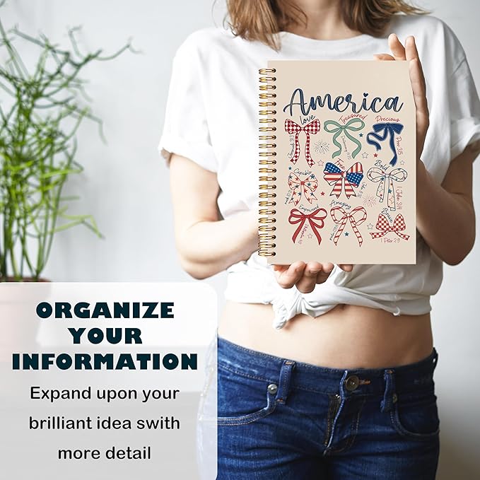 BearCake America Patriotic Christian Notebook Journal, Retro Coquette Red White Blue Bow Prayer Journal for Women, 4th of July Bow Religious Hardcover Spiral Notebook 5.5x8.3