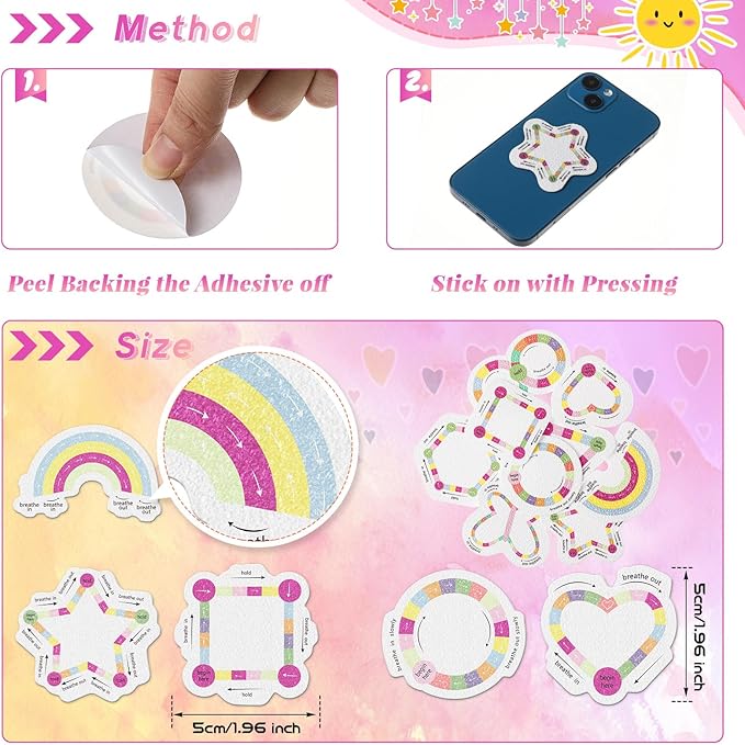 36 Pcs Anxiety Sensory Stickers Strips Adhesive Textured Mental Health Calm Stickers Mindfulness Fidget Decals Stress Anxiety Relief Items for Therapy Office Desk(Pink Purple Breathe)