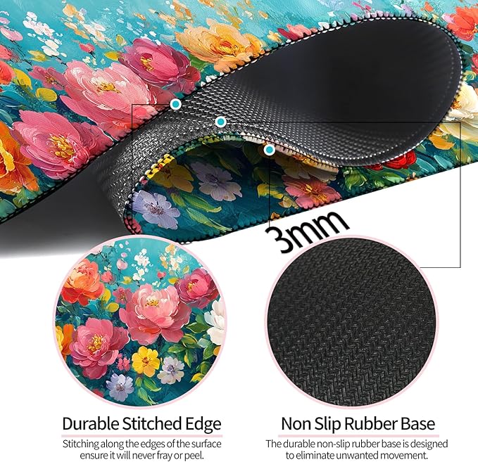 Colorful Flower Peony Gaming Desk Mat, Computer Keyboard Large Extended Long Floral Mouse Pad for Office and Home, XL (W28)