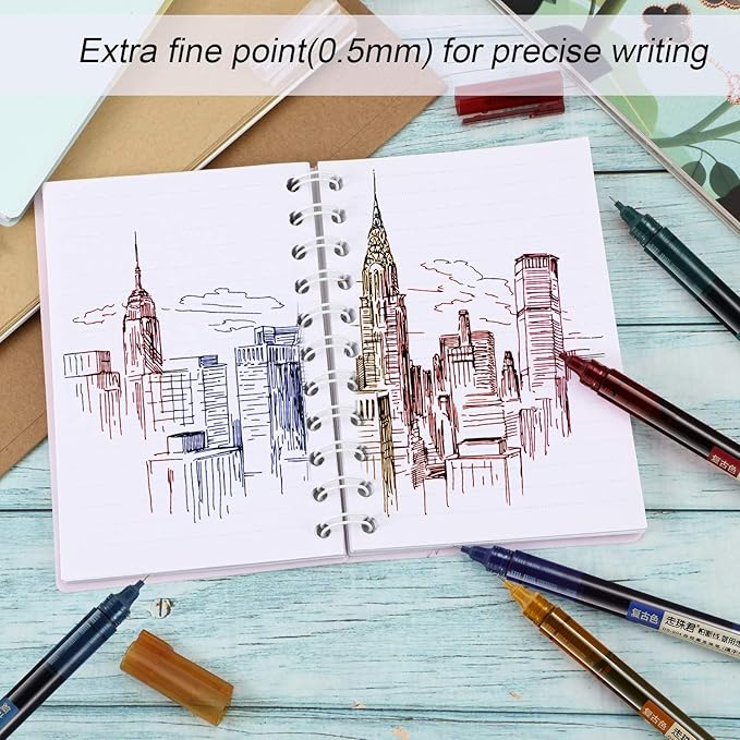 Frienda 12 Pieces Rolling Ball Pens 0.5 mm Japanese Quick Drying Fine Point Pens Liquid Ink Smooth Writing for Office Student Back to School Supplies(Chic Colors)