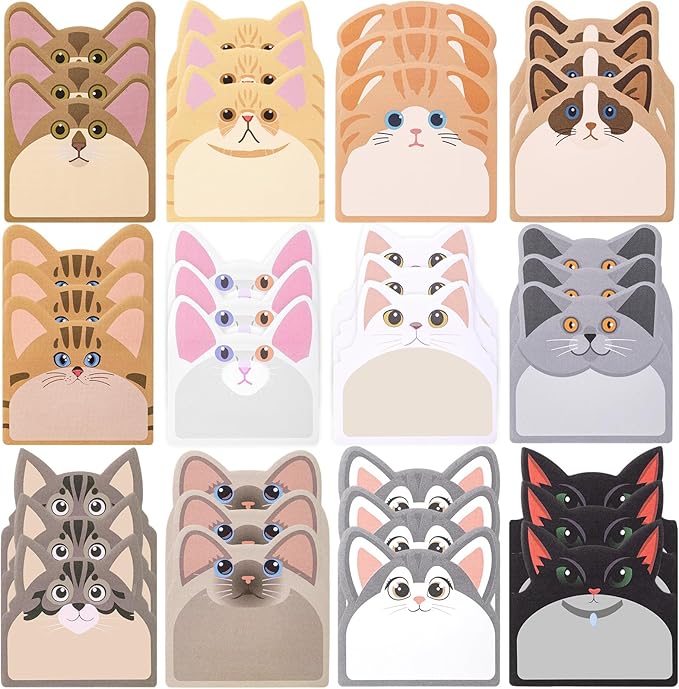 Maxdot 36 Pads 1080 Sheets Cute Sticky Notes, Fun Cat Sticky Notes Pad Self Adhesive Cartoon Memo Pads Bulk for Gift School Tab Office Home Supplies