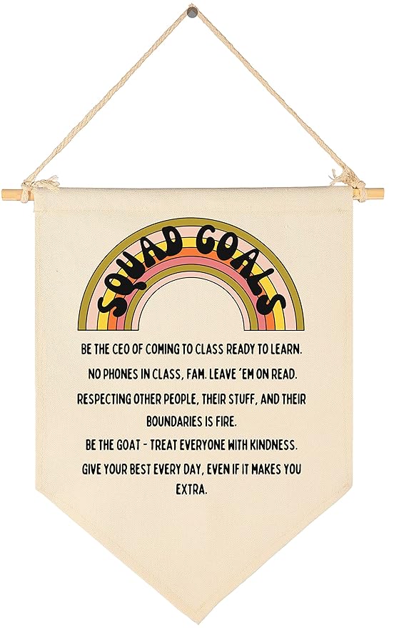 Squad Goals-Funny Class Rules Banner -Teacher Gift-Middle Junior High School Classroom Decor-Canvas Hanging Pennant Flag Banner Wall Sign Decor