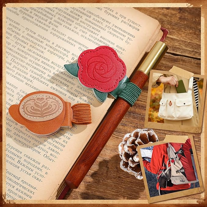 2PCS Magnetic Bookmarks with Pen Clip, Leather Bookmarks for Women, Magnetic Pen Holder Book Accessories