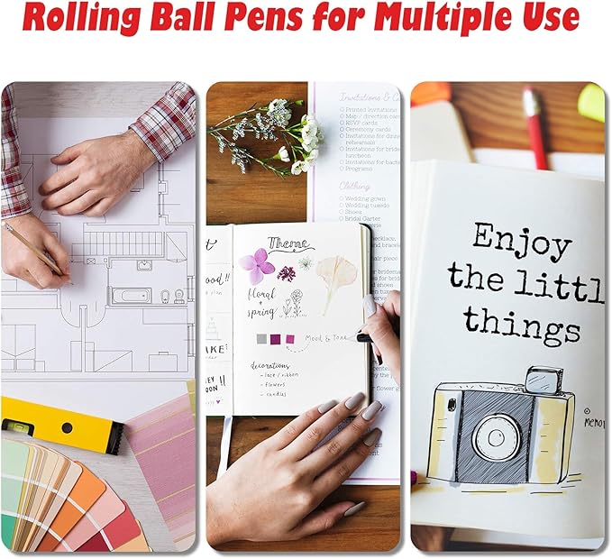 Frienda 12 Pieces Rolling Ball Pens 0.5 mm Japanese Quick Drying Fine Point Pens Liquid Ink Smooth Writing for Office Student Back to School Supplies(Chic Colors)
