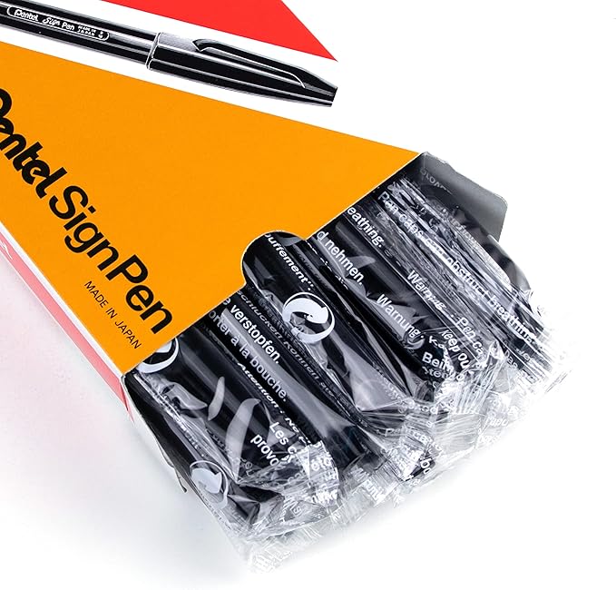 Pentel Sign Pen, Fiber-Tipped, Black Ink (S520-A), Box of 12