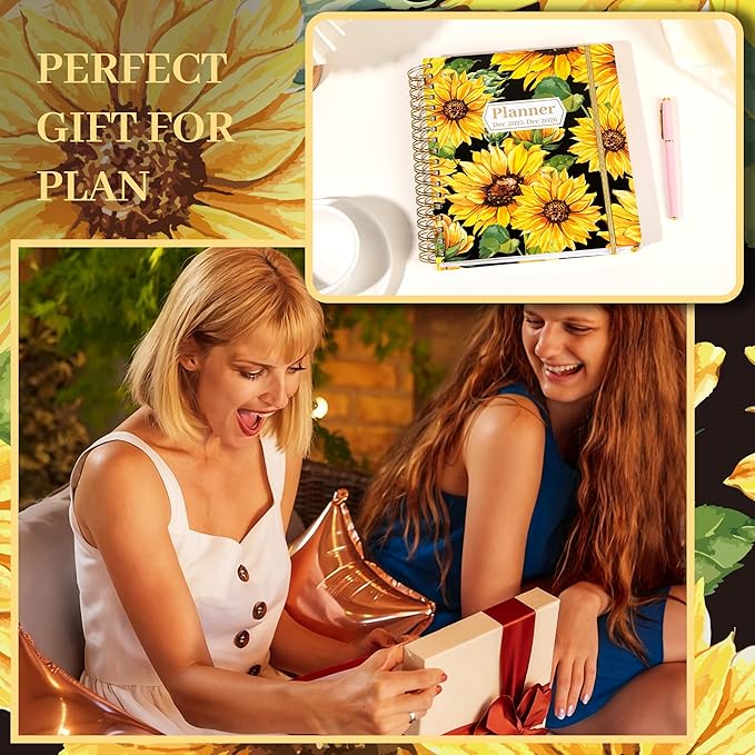 CAGIE 2026 Planner Weekly and Monthly Dec 2025-Dec 2026 Hardcover Calendar Planners with Stickers& Month Tabs for Women Spiral Bound 26 Yearly Agenda, 8.3"x9.1", Sunflower