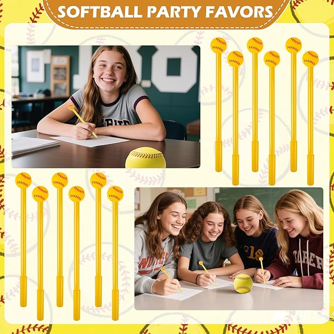 LiYiQ 50 Pcs Softball Party Favor Cartoon Cute Fun Pens for Kids Kawaii Softball Shape Gel Black Ink Pen Cute Softball Pens for School Office Home Student Kids Present