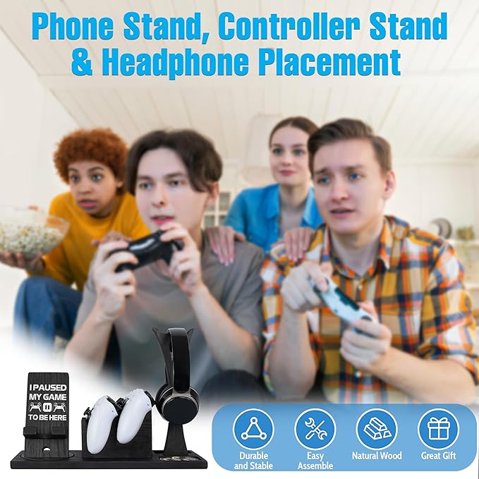 Gaming Accessories Organizer with Headphone Holder, Rotatable Phone Stand & Controller Stand - Unique Gamer Gifts Controllers Holders Gaming Equipment, Gifts for Gamers Controller Holder