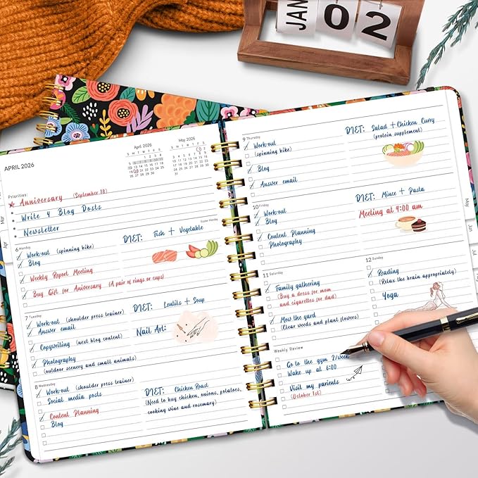 2026 Planner 8.5 x 11, Large Weekly and Monthly Planners with Tabs, A4 Spiral Bound Daily Calendar 2026 Planner, 12 Month Agenda Organizers from Jan. to Dec.(Pink Bloss)