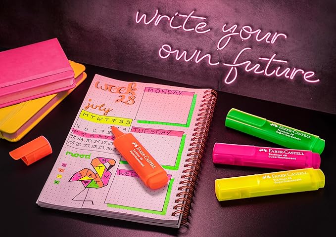 Faber-Castell Fluorescent Highlighter Set - 8 Chisel Tip Highlighter Pens in Assorted Neon Colors