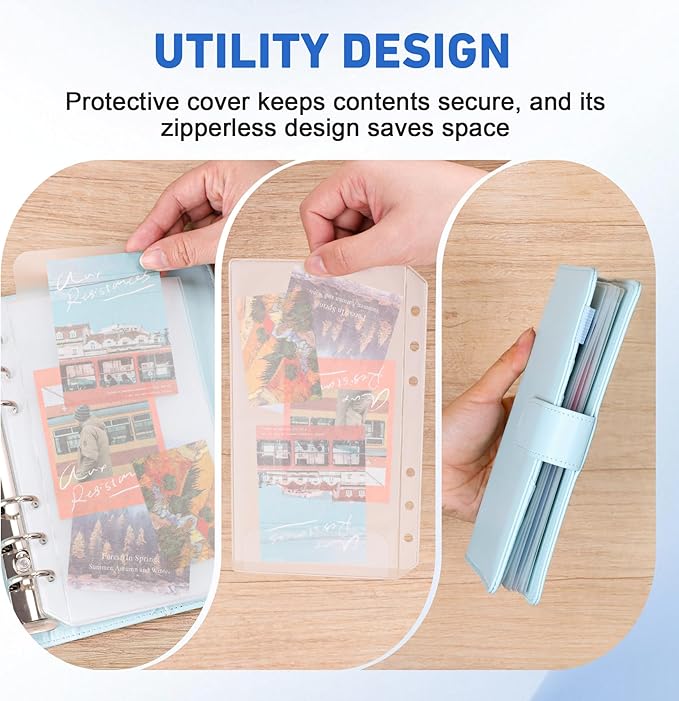 Antner 12PCS A6 Binder Pockets 6-Hole No Zipper Budget Cash Envelopes for Money Organizer, Zipless A6 Planner Inserts Cash Stuffing Envelopes Binder Pouches Folders Loose Leaf Filling Document Bags