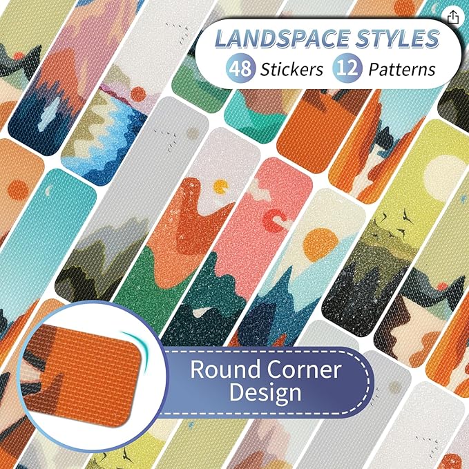 48 Pieces Anxiety Sensory Stickers with Storage Box - Sensory Strips 2 Textured Surface Adhesives Fidget Strips for Office & Classroom Desk Relieve Adult & Teen Stress (Landscape Style)