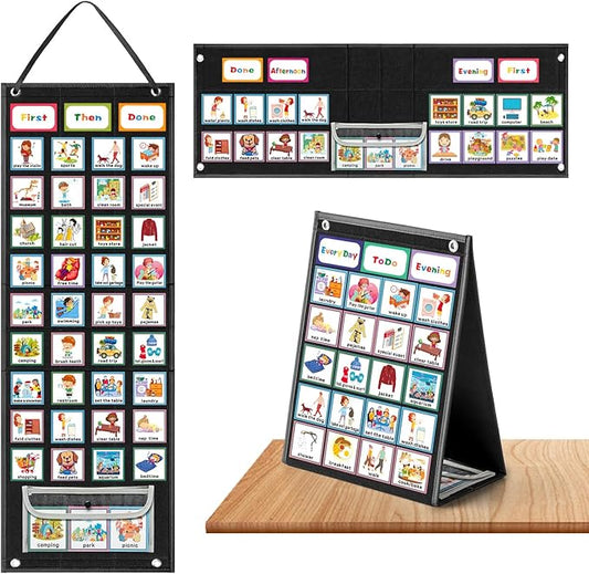 REGELETO X-Large Visual Schedule Chart for Students Chore with 92 Pieces Behavior Cards, Visual Behavioral Routine Chart for Students, Daily Schedule Board Learning Planners for Home School (X-Large)