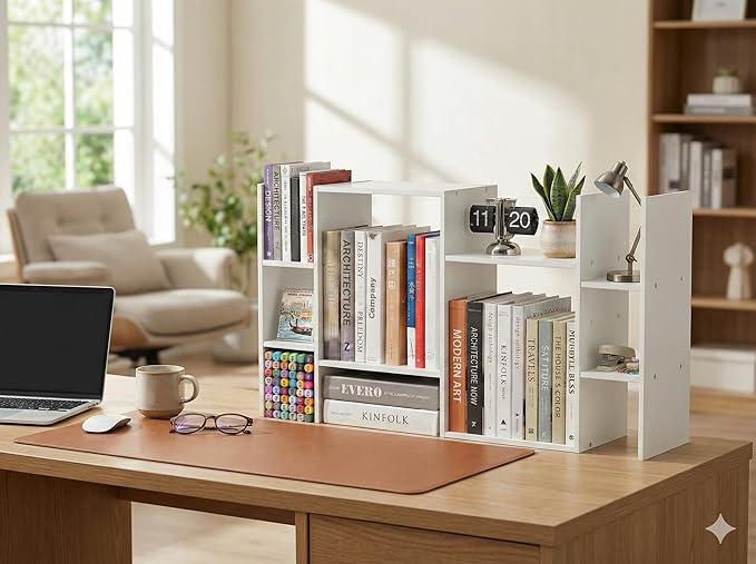 YIGANG White Desk Shelf Organizer, 3-Tier Desktop Bookshelf for Computer Desk, Small Tabletop Hutch Storage Rack, Wood Office Supplies Organizer for Dorm, Home & Student (29 Inch Wide)
