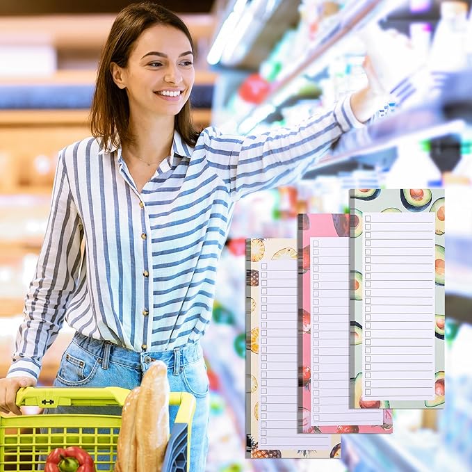 3 Pack Shopping List Pad & 1 Magnetic Pen Clip - 150 Tear Off Sheets - Magnetic Grocery List Notepad with Pen Holder for Fridge