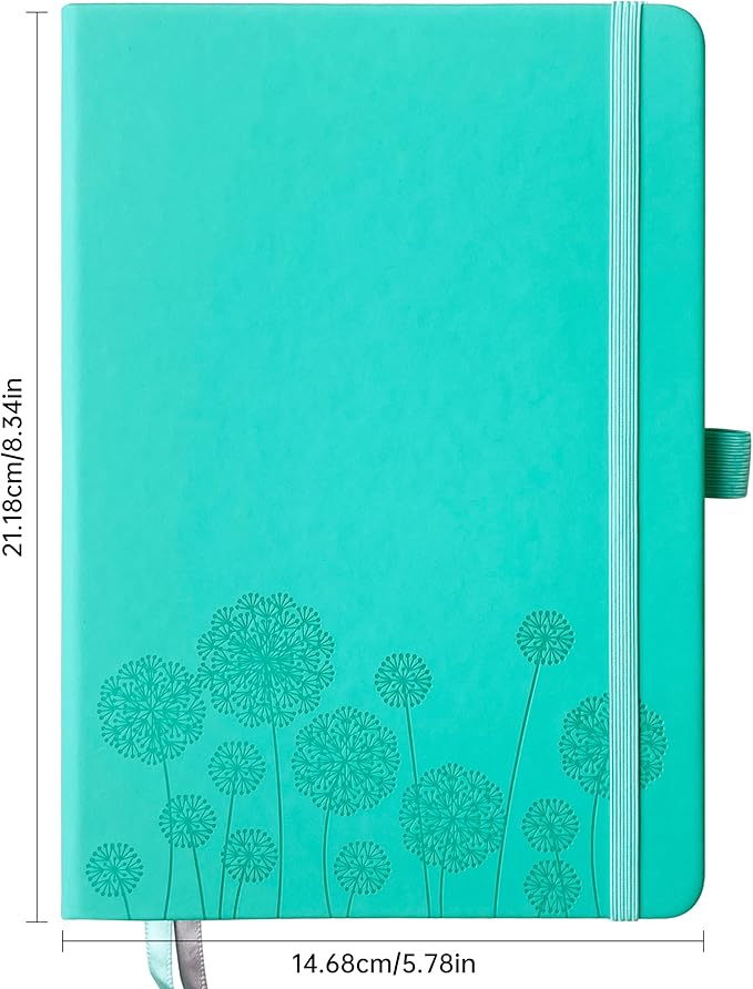 Notebook Journal for Women,A5 Hardcover Leather Journaling Notebooks for Work,200 Pages Travel Journal for Women Men with Pen Holder and Ribbon,5.78"×8.34"(Turquoise)