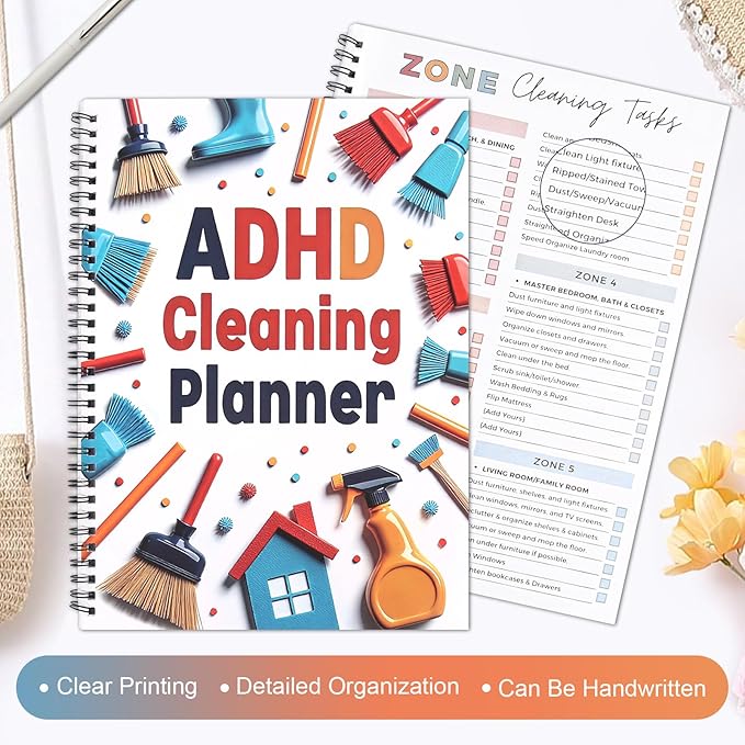 2pcs Adhd Cleaning Planner for Adults Women Teens Adhd Cleaning and Organizing Planner Cleaning Schedule and Checklist Notebook List Daily Weekly Monthly for Home Chore Chart Adhd Daily Planner