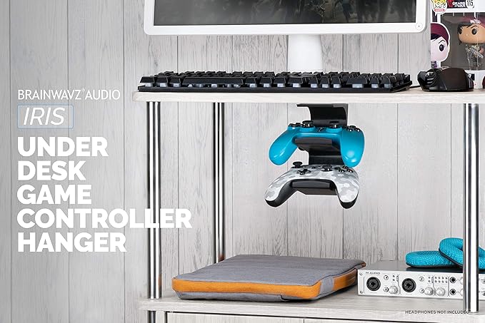 The IRIS - Under Desk Dual Universal Game Controller Mount Holder Hanger for XBOX ONE, SERIES X, PS5, PS4, PS3, SWITCH, STEELSERIES Gamepad & More, No Screws by Brainwavz