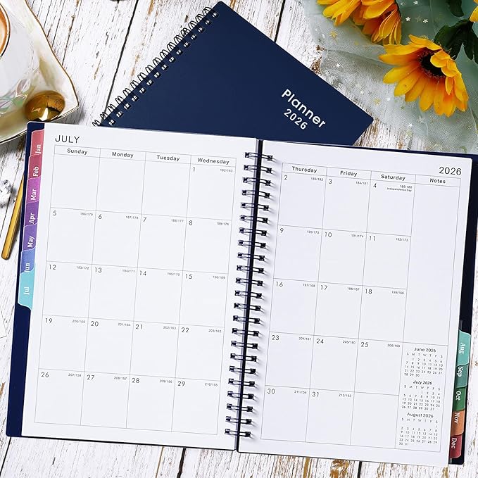 2026 Planner - Planner 2026 with Weekly & Monthly Spreads, Jan 2026 - Dec 2026, 6.25" × 8.3", Strong Twin-Wire Binding, Round Corner, Flexible Cover, Monthly Tabs