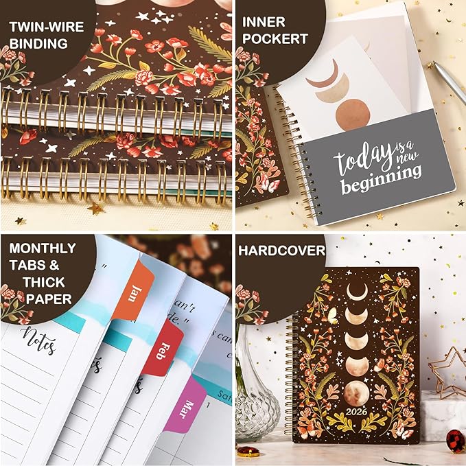 2026 Planner - 2026 Planner Weekly and Monthly, JAN. 2026 - DEC. 2026, 6.3" x 8.4", 2026 Planners with Tabs, Twin-Wire Binding, Inner pocket, Planner organizer - Moon