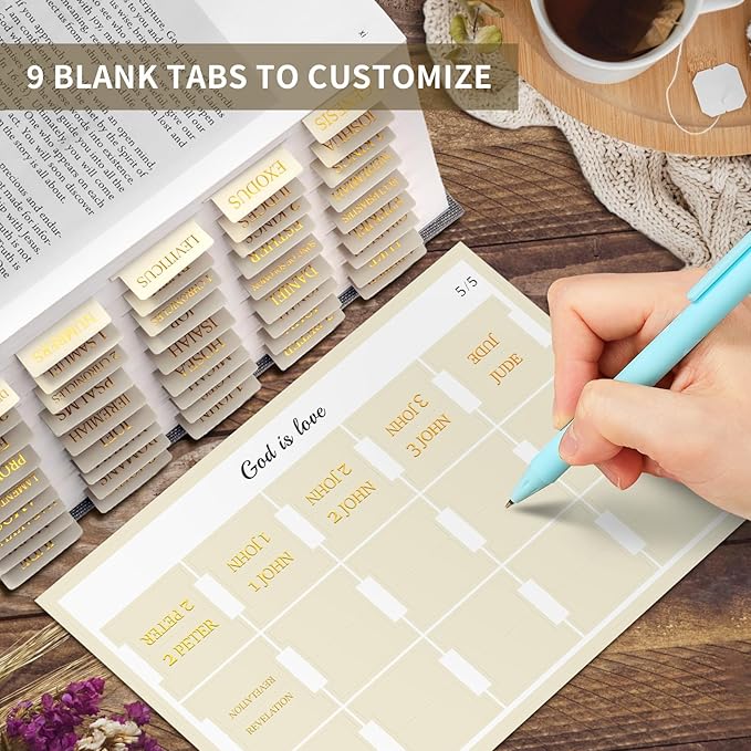 Bible Tabs for Women & Men, Laminated Bible Tabs for Study Bible, Large Print Bible Tabs for Easy Navigation, Bible Index Tabs, 66 Tabs Old & New Testament, Extra 9 Blank Tabs - Beige