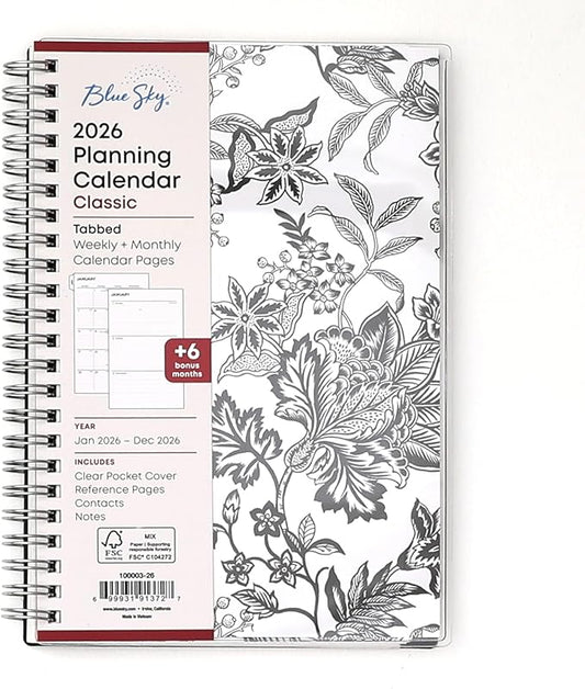 Blue Sky 2026 Weekly and Monthly Planner Calendar, January 2026 - December 2026, 5" x 8", Clear Pocket Cover, Laminated Tabs, Durable Twin Wire Binding, Analeis