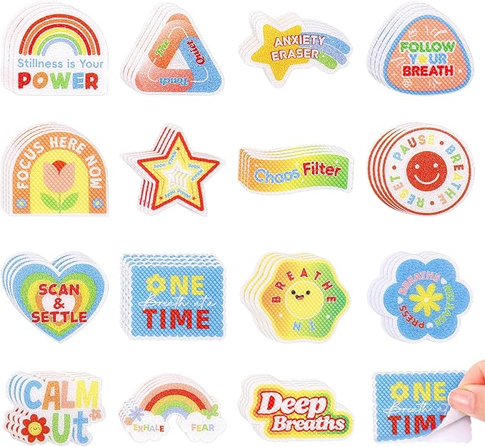 60 Pcs Anxiety Sensory Stickers Resuable Calm Stickers 2 Textured Surface Sensory Strips 15 Style Fidget Tactile Stickers for Office Classroom Adult Teens