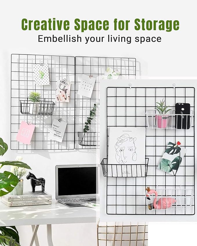 10 PCS Black Wire Baskets, No Drilling, Hanging Wire Basket for Wall Grid Panel Organizing, Grid Wall Accessory