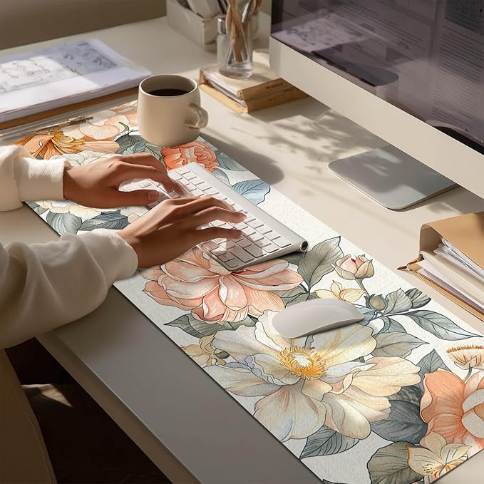 Floral XL Mouse Pad 31.5 x 11.8 Inch Gaming Mousepad Diatomite Large Keyboard Mouse Pad for Home and Office Desk Accessories with Elegant Botanical Bloom Artwork