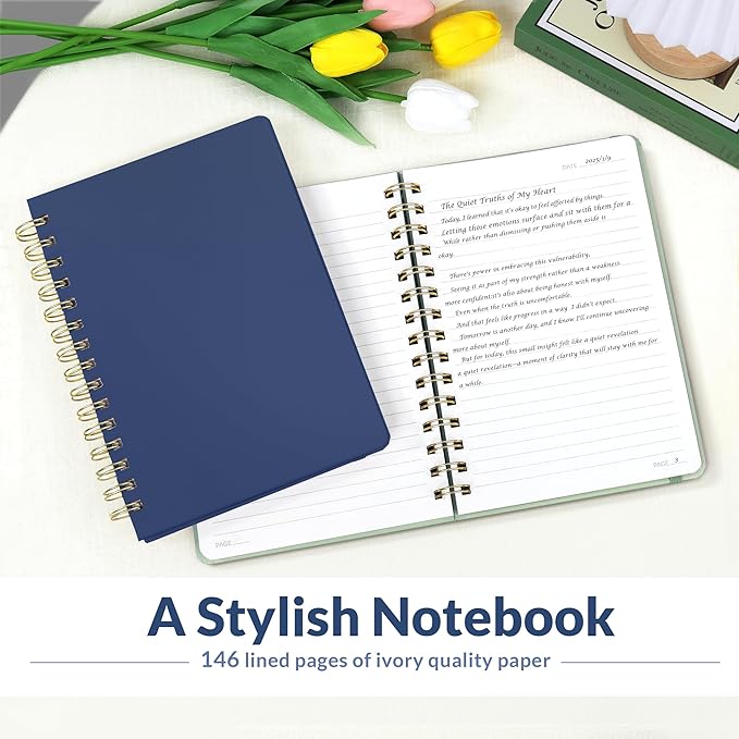 SUNEE Journaling Notebooks, A5 Lined Spiral Notebook for Women, 146 Pages College Ruled Hardcover Notebook for Work, Note Taking, Journaling and Office School Supplies, A5 - Navy Blue