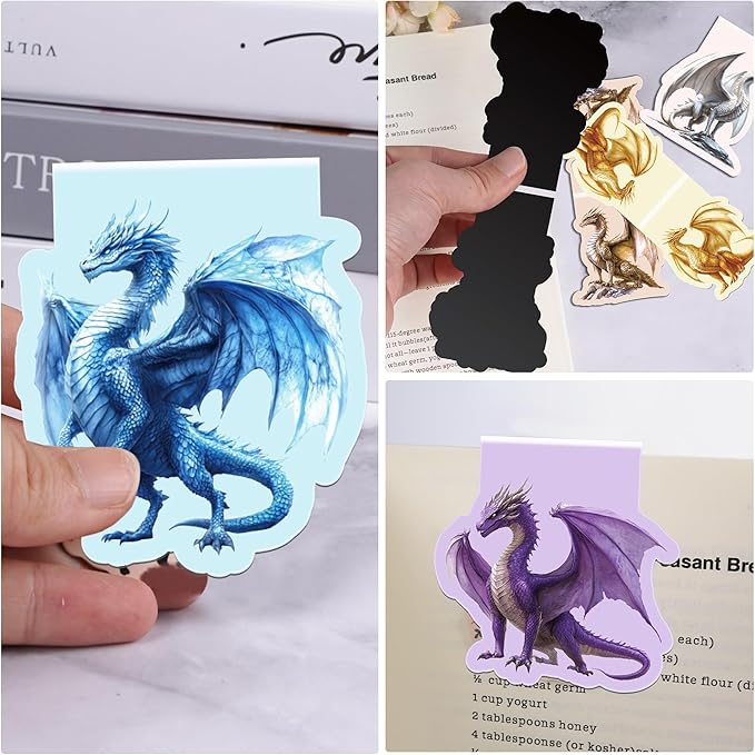 Cool Dragon Magnetic Bookmarks, 8 Pcs Fantasy Power Dragon with Wings Magnet Page Markers Unique Book Clips for Reading, Gifts for Men Boys Book Lovers Students Teachers Office School