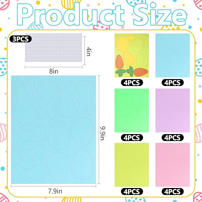 260 Pcs Easter Pre-Cut Cutouts Set, Colorful Bunny Egg Paper Cutting, Assorted Easter Shape Cut-Outs for Festival-Themed Party Bulletin Board Decoration and DIY Crafts Supplies