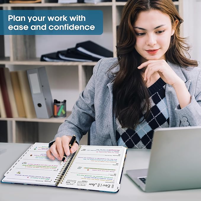 2026 Planner, Weekly and Monthly Calendar Planner Book, January 2026 - December 2026, Hardcover Spiral Planner with Monthly Tabs, Notes Pages, Perfect for Women & Men, A5 (6.4" x 8.5") - Turquoise Fowers
