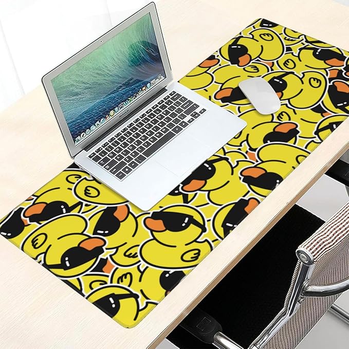 Cartoon Rubber Duck with Sunglasses Mouse Pads XXL Extended Mousepad with Stitched Edges Non-Slip Rubber Base Computer Keyboard Pad Desk Mat for Home Office Desk Decor, 35.4" X 15.7"
