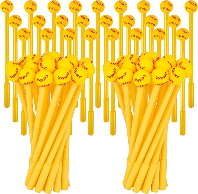 LiYiQ 50 Pcs Softball Party Favor Cartoon Cute Fun Pens for Kids Kawaii Softball Shape Gel Black Ink Pen Cute Softball Pens for School Office Home Student Kids Present