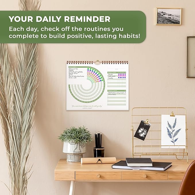 Clever Fox Habit Calendar Circle – 24-Month Inspirational Daily Habit Tracker with Colorful Pages – Routine & Goal Planner Journal (Dark Green & Red)