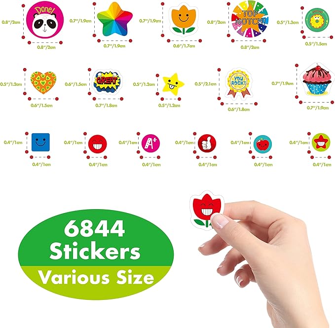 6844 PCS Incentive Stickers, 64 Sheets Round Stickers, Animals Donuts Cupcakes Stars Hearts Motivational Teacher Classroom Reward Gifts Encourage Kids to Do Chores Go to The Toilet