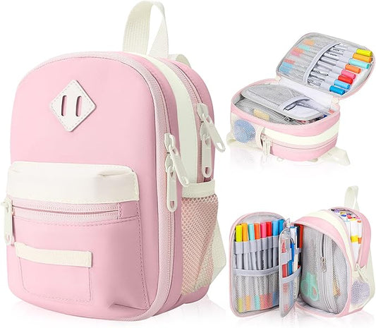 Large Capacity Pencil Case, Mini Backpack Pencil Case, Storage High Capacity Bag Pouch Holder Marker Pen Organizer, for Student, Teen Girls, Adults (Apricot Pink)