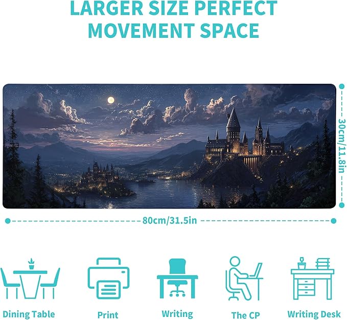 Fantasy Castle Gaming Mouse Pad Large Desk Mat Extended Keyboard Mouse Pad Anime Mousepad with Non-Slip Base and Stitched Edge Mouse Mat Desk Pad 31.5 x 11.8 Mouse Pads for Desk Home Office Gaming