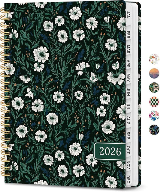 2026 Planner, Weekly and Monthly Calendar Planner for Women, Jan 2026 - Dec 2026, Hardcover Planning Agenda book with Tabs, Spiral Bound, Inner Pocket, Perfect for School Office Supplies, 6.3" x 8.5" - Light Floral