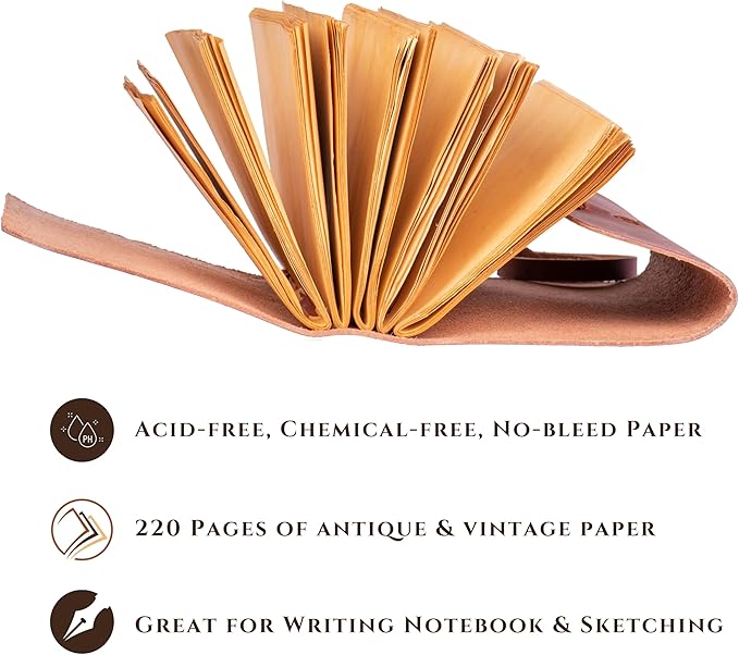 LEATHER VILLAGE Leather Bound Journal - Dark Brown, 11.5"X8.50", 220 Pages - Vintage Blank Paper Diary for Writing, Drawing, Sketchbook, and Travel Notebook - Ideal for Women and Men